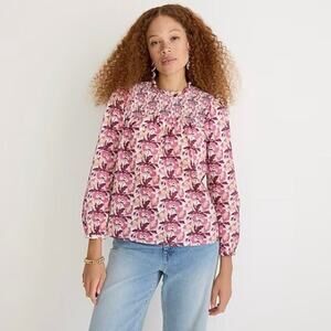 J. Crew S Smocked Button Back Top Liberty Butterfield Poppy Organic Cotton BL654